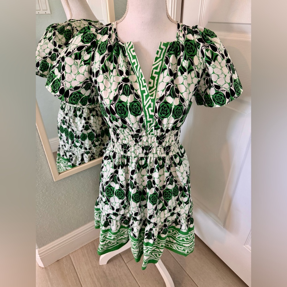 Anthropologie Somerset Cotton Mini Dress Size XSP Green Floral